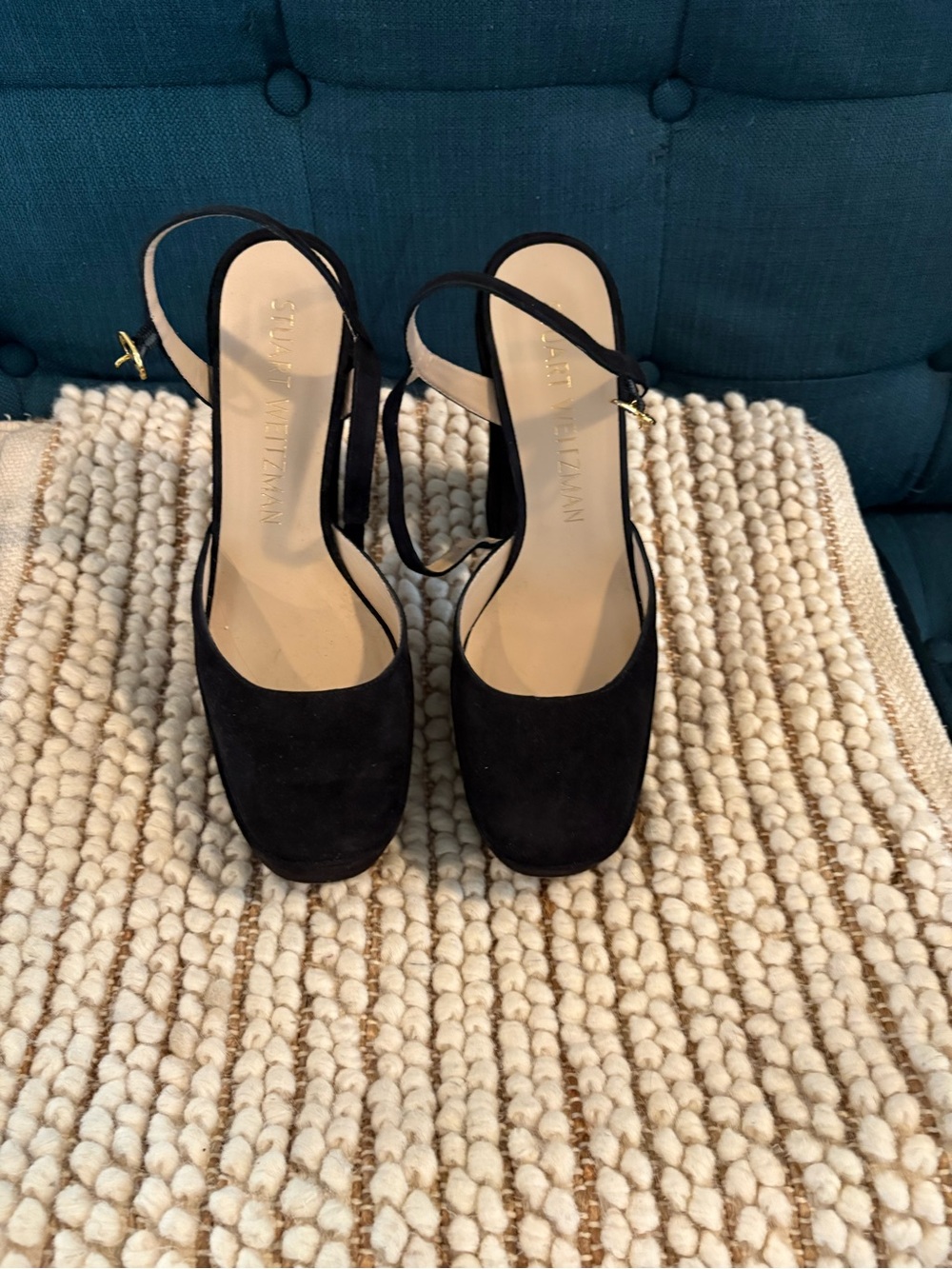Stuart Weitzman Black Suede Slingback Platform Heels